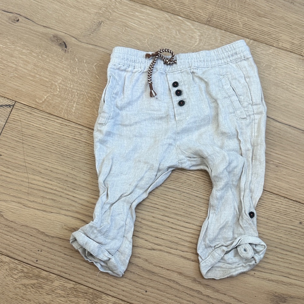 Zara bay boy 100% linen pants tan 9/12